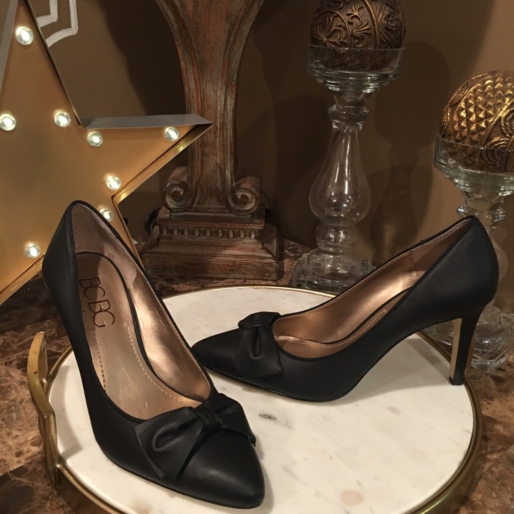 BCBG Paris Black Platform Bow High Heels Shoes 7.5